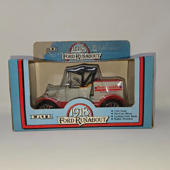 ERTL Die Cast 1918 Ford Runabout Piggy Bank Ben Franklin New in Box 1986 - Picture 3 of 16